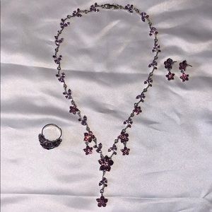 Purple Floral Stones Jewelry Set